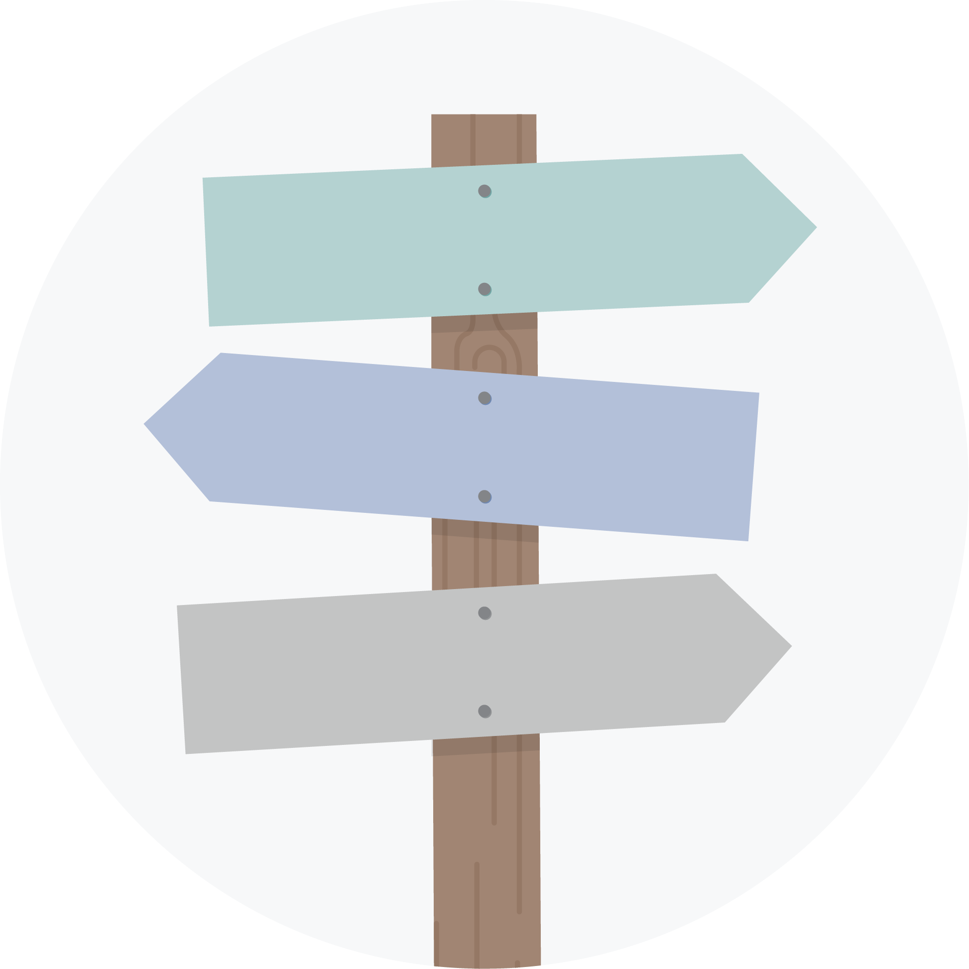 Illustration of a sign post with signs pointing multiple directions
