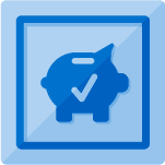 Icon of a piggy bank with a checkmark