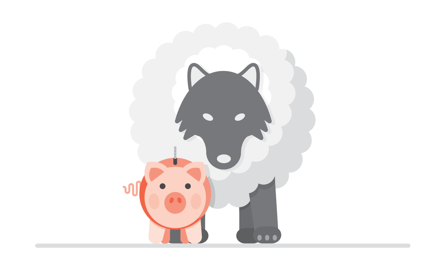 Wolf in a cloud behind a piggy bank