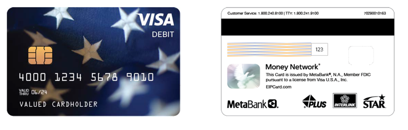 Photograph example of the Economic Impact Payment VISA prepaid debit card