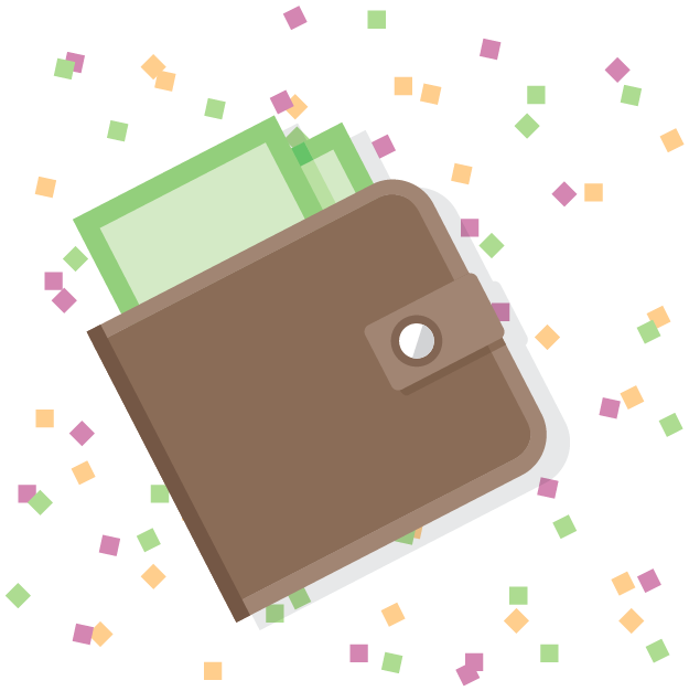 Wallet with New Year's confetti in background