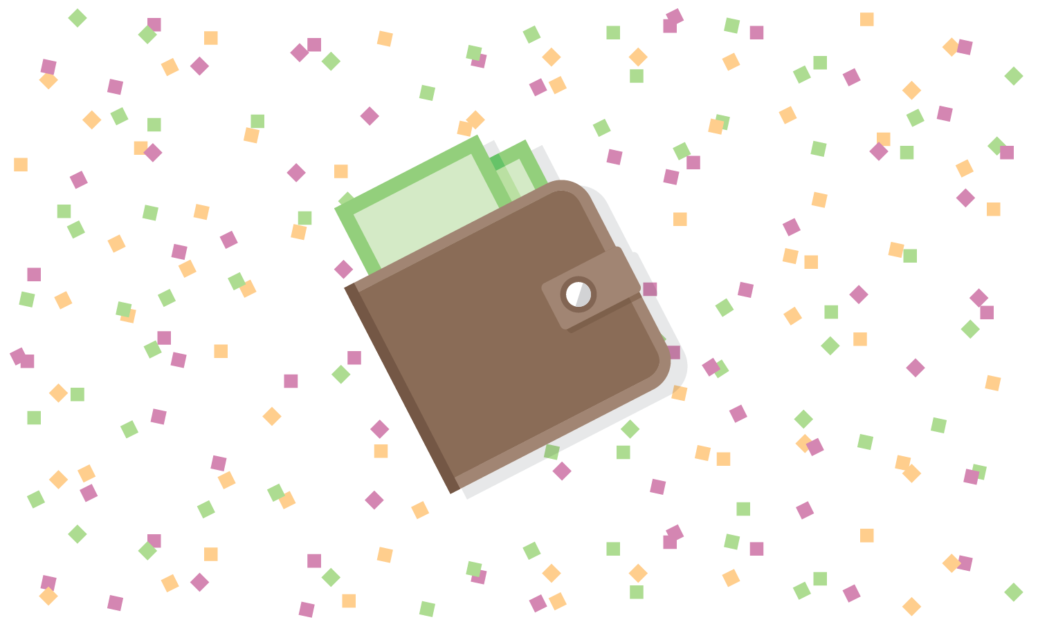 Wallet with New Year's confetti in background