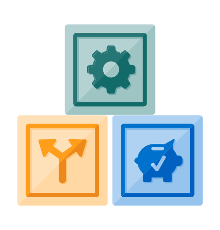 Childrens blocks representing three activities